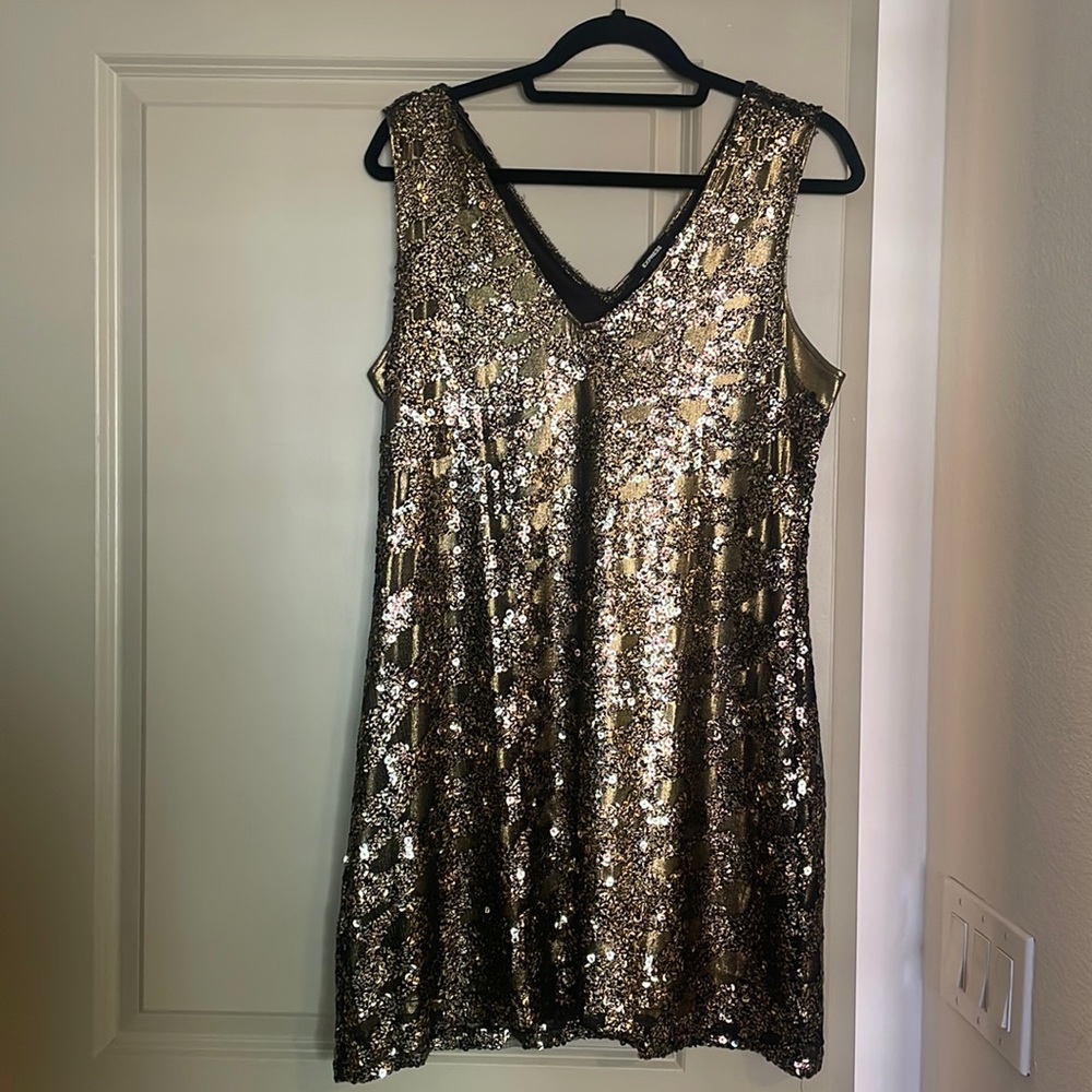Express sequin gold and black dress